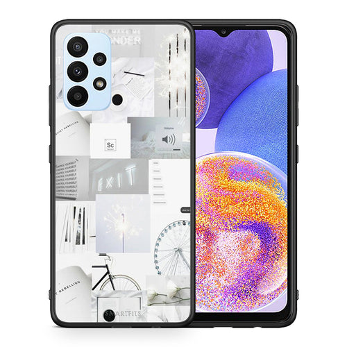 Θήκη Αγίου Βαλεντίνου Samsung A23 Collage Make Me Wonder από τη Smartfits με σχέδιο στο πίσω μέρος και μαύρο περίβλημα | Samsung A23 Collage Make Me Wonder case with colorful back and black bezels
