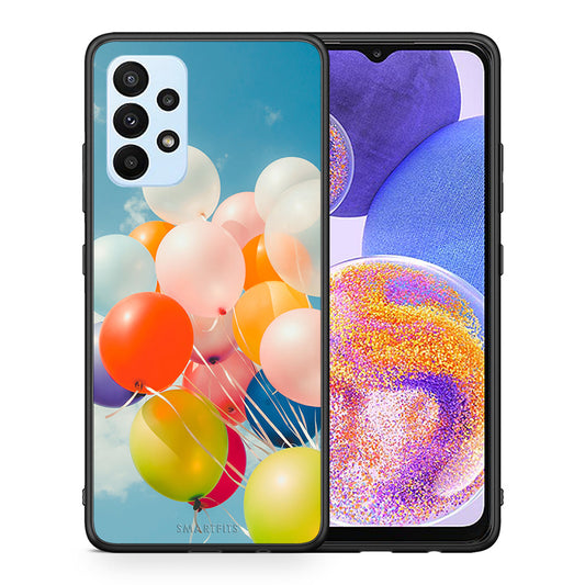 Θήκη Samsung A23 Colorful Balloons από τη Smartfits με σχέδιο στο πίσω μέρος και μαύρο περίβλημα | Samsung A23 Colorful Balloons case with colorful back and black bezels