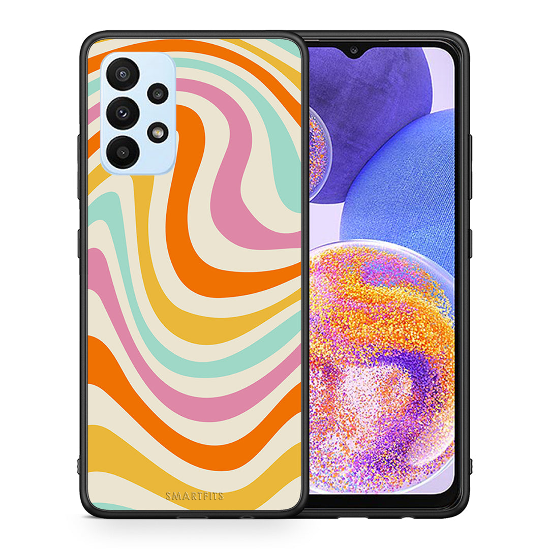 Θήκη Samsung A23 Colourful Waves από τη Smartfits με σχέδιο στο πίσω μέρος και μαύρο περίβλημα | Samsung A23 Colourful Waves case with colorful back and black bezels