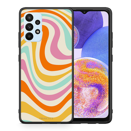 Θήκη Samsung A23 Colourful Waves από τη Smartfits με σχέδιο στο πίσω μέρος και μαύρο περίβλημα | Samsung A23 Colourful Waves case with colorful back and black bezels