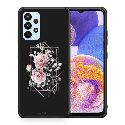 Θήκη Samsung A23 Frame Flower από τη Smartfits με σχέδιο στο πίσω μέρος και μαύρο περίβλημα | Samsung A23 Frame Flower case with colorful back and black bezels
