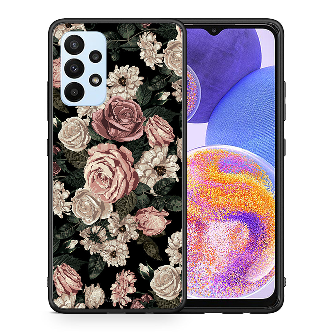 Θήκη Samsung A23 Wild Roses Flower από τη Smartfits με σχέδιο στο πίσω μέρος και μαύρο περίβλημα | Samsung A23 Wild Roses Flower case with colorful back and black bezels