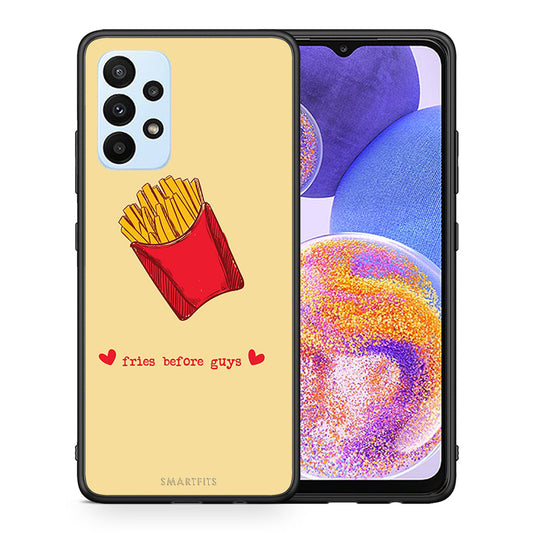 Θήκη Αγίου Βαλεντίνου Samsung A23 Fries Before Guys από τη Smartfits με σχέδιο στο πίσω μέρος και μαύρο περίβλημα | Samsung A23 Fries Before Guys case with colorful back and black bezels