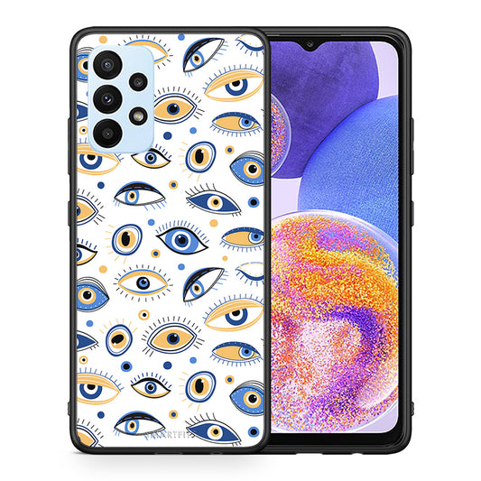 Θήκη Samsung A23 Ftou Ftou από τη Smartfits με σχέδιο στο πίσω μέρος και μαύρο περίβλημα | Samsung A23 Ftou Ftou case with colorful back and black bezels