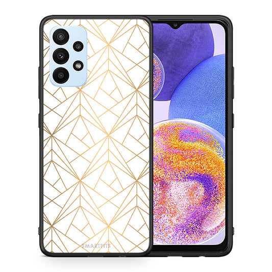 Θήκη Samsung A23 Luxury White Geometric από τη Smartfits με σχέδιο στο πίσω μέρος και μαύρο περίβλημα | Samsung A23 Luxury White Geometric case with colorful back and black bezels