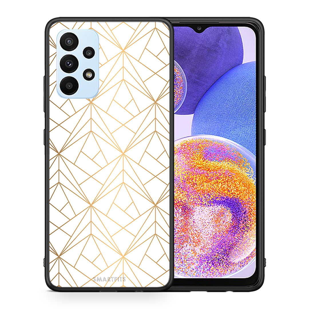 Θήκη Samsung A23 Luxury White Geometric από τη Smartfits με σχέδιο στο πίσω μέρος και μαύρο περίβλημα | Samsung A23 Luxury White Geometric case with colorful back and black bezels