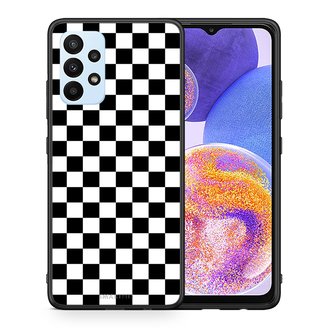 Θήκη Samsung A23 Squares Geometric από τη Smartfits με σχέδιο στο πίσω μέρος και μαύρο περίβλημα | Samsung A23 Squares Geometric case with colorful back and black bezels