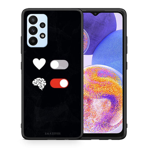 Θήκη Αγίου Βαλεντίνου Samsung A23 Heart Vs Brain από τη Smartfits με σχέδιο στο πίσω μέρος και μαύρο περίβλημα | Samsung A23 Heart Vs Brain case with colorful back and black bezels