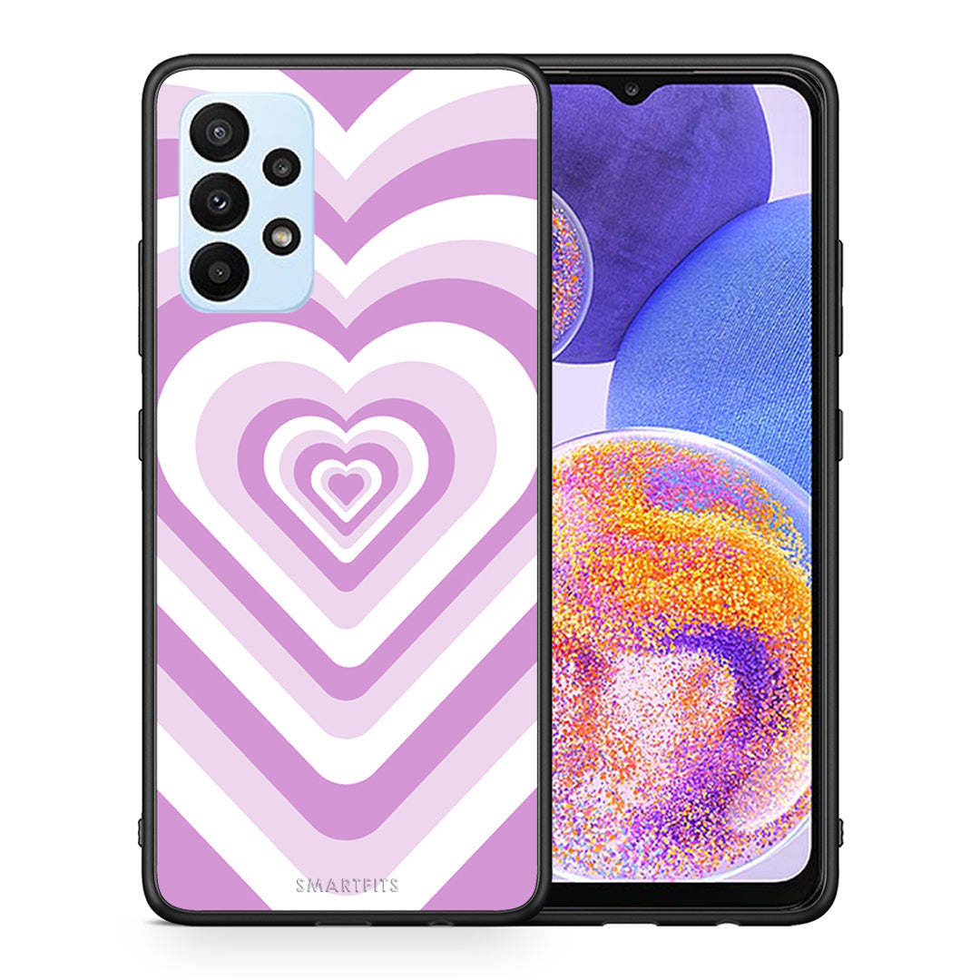 Θήκη Samsung A23 Lilac Hearts από τη Smartfits με σχέδιο στο πίσω μέρος και μαύρο περίβλημα | Samsung A23 Lilac Hearts case with colorful back and black bezels