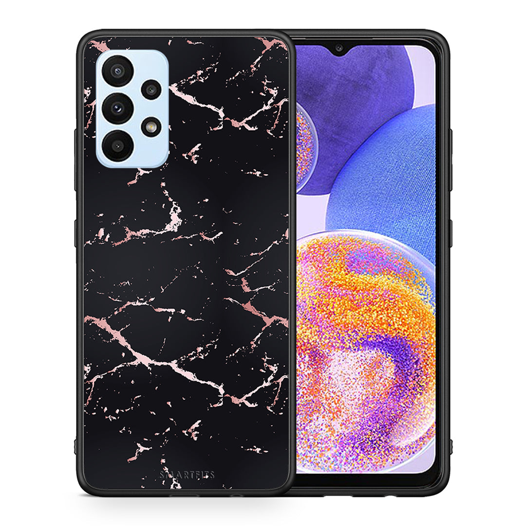 Θήκη Samsung A23 Black Rosegold Marble από τη Smartfits με σχέδιο στο πίσω μέρος και μαύρο περίβλημα | Samsung A23 Black Rosegold Marble case with colorful back and black bezels