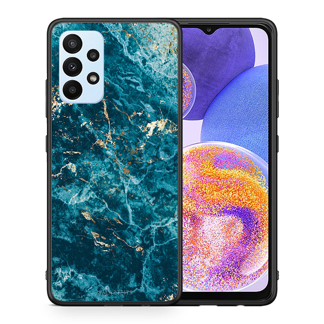 Θήκη Samsung A23 Marble Blue από τη Smartfits με σχέδιο στο πίσω μέρος και μαύρο περίβλημα | Samsung A23 Marble Blue case with colorful back and black bezels