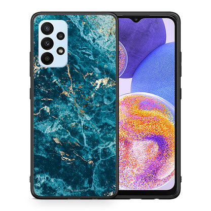 Θήκη Samsung A23 Marble Blue από τη Smartfits με σχέδιο στο πίσω μέρος και μαύρο περίβλημα | Samsung A23 Marble Blue case with colorful back and black bezels