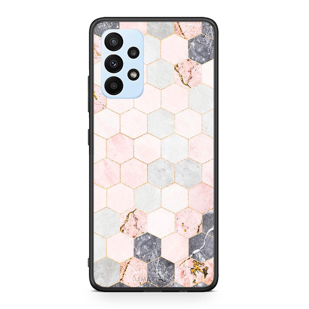 4 - Samsung A23 Hexagon Pink Marble case, cover, bumper