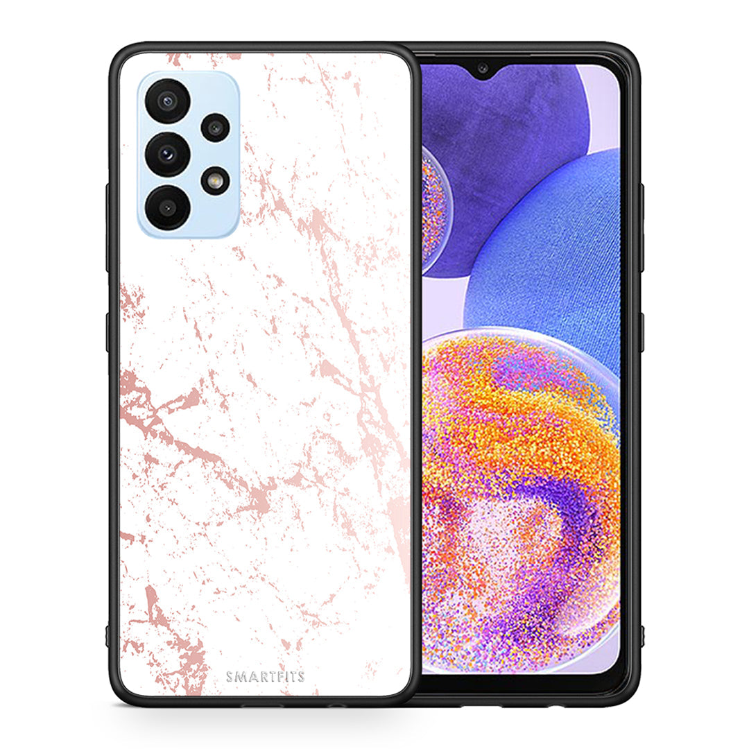 Θήκη Samsung A23 Pink Splash Marble από τη Smartfits με σχέδιο στο πίσω μέρος και μαύρο περίβλημα | Samsung A23 Pink Splash Marble case with colorful back and black bezels