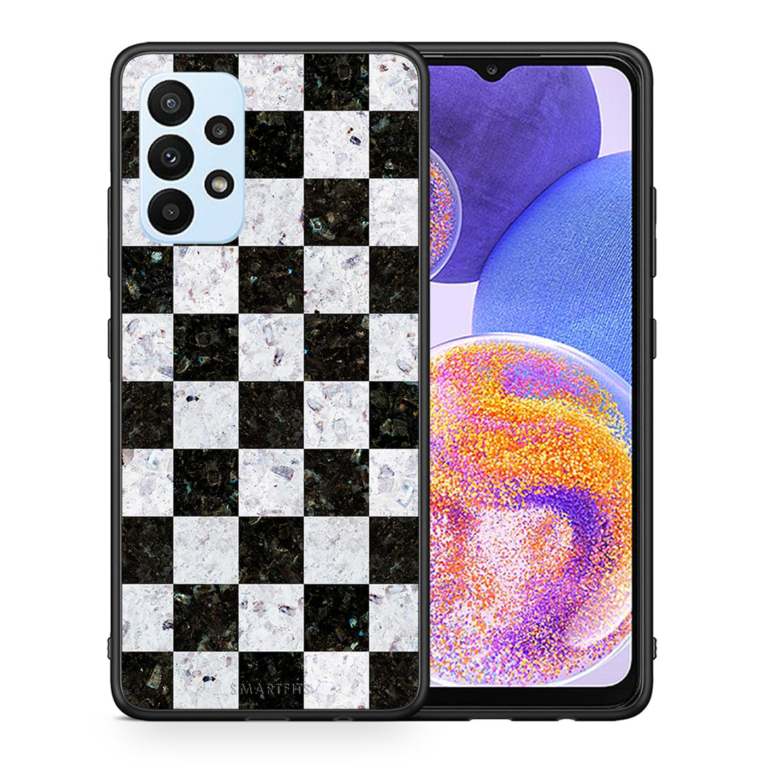 Θήκη Samsung A23 Square Geometric Marble από τη Smartfits με σχέδιο στο πίσω μέρος και μαύρο περίβλημα | Samsung A23 Square Geometric Marble case with colorful back and black bezels