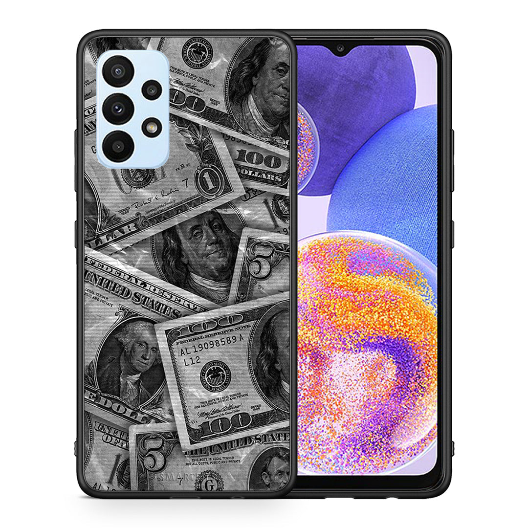 Θήκη Samsung A23 Money Dollars από τη Smartfits με σχέδιο στο πίσω μέρος και μαύρο περίβλημα | Samsung A23 Money Dollars case with colorful back and black bezels