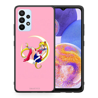 Θήκη Samsung A23 Moon Girl από τη Smartfits με σχέδιο στο πίσω μέρος και μαύρο περίβλημα | Samsung A23 Moon Girl case with colorful back and black bezels