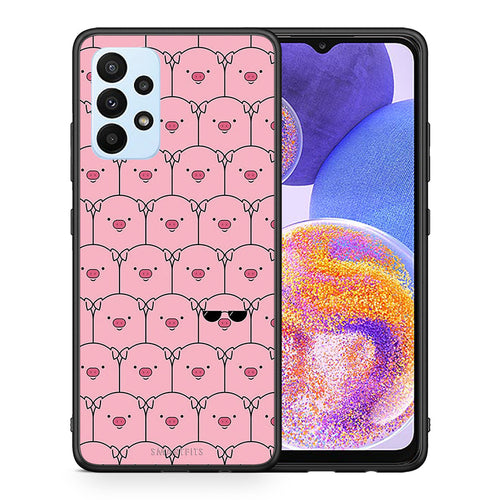 Θήκη Samsung A23 Pig Glasses από τη Smartfits με σχέδιο στο πίσω μέρος και μαύρο περίβλημα | Samsung A23 Pig Glasses case with colorful back and black bezels