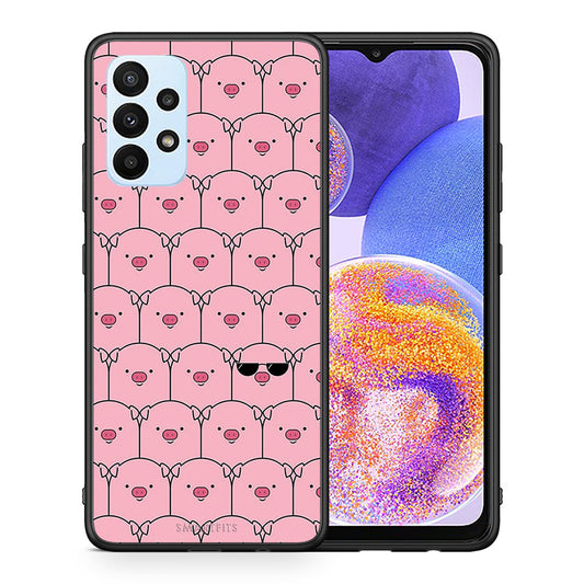 Θήκη Samsung A23 Pig Glasses από τη Smartfits με σχέδιο στο πίσω μέρος και μαύρο περίβλημα | Samsung A23 Pig Glasses case with colorful back and black bezels
