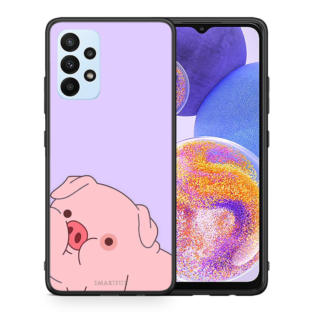 Θήκη Αγίου Βαλεντίνου Samsung A23 Pig Love 2 από τη Smartfits με σχέδιο στο πίσω μέρος και μαύρο περίβλημα | Samsung A23 Pig Love 2 case with colorful back and black bezels