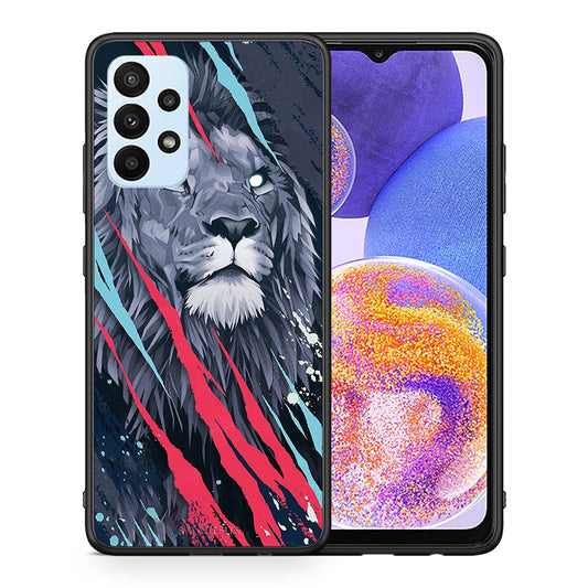 Θήκη Samsung A23 Lion Designer PopArt από τη Smartfits με σχέδιο στο πίσω μέρος και μαύρο περίβλημα | Samsung A23 Lion Designer PopArt case with colorful back and black bezels