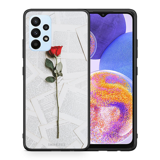 Θήκη Samsung A23 Red Rose από τη Smartfits με σχέδιο στο πίσω μέρος και μαύρο περίβλημα | Samsung A23 Red Rose case with colorful back and black bezels