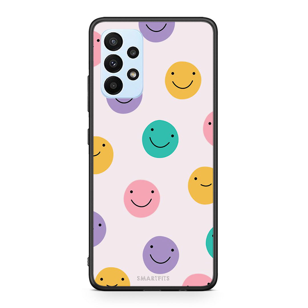 Samsung A23 Smiley Faces θήκη από τη Smartfits με σχέδιο στο πίσω μέρος και μαύρο περίβλημα | Smartphone case with colorful back and black bezels by Smartfits