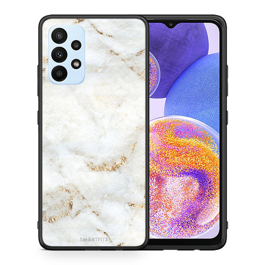 Θήκη Samsung A23 White Gold Marble από τη Smartfits με σχέδιο στο πίσω μέρος και μαύρο περίβλημα | Samsung A23 White Gold Marble case with colorful back and black bezels