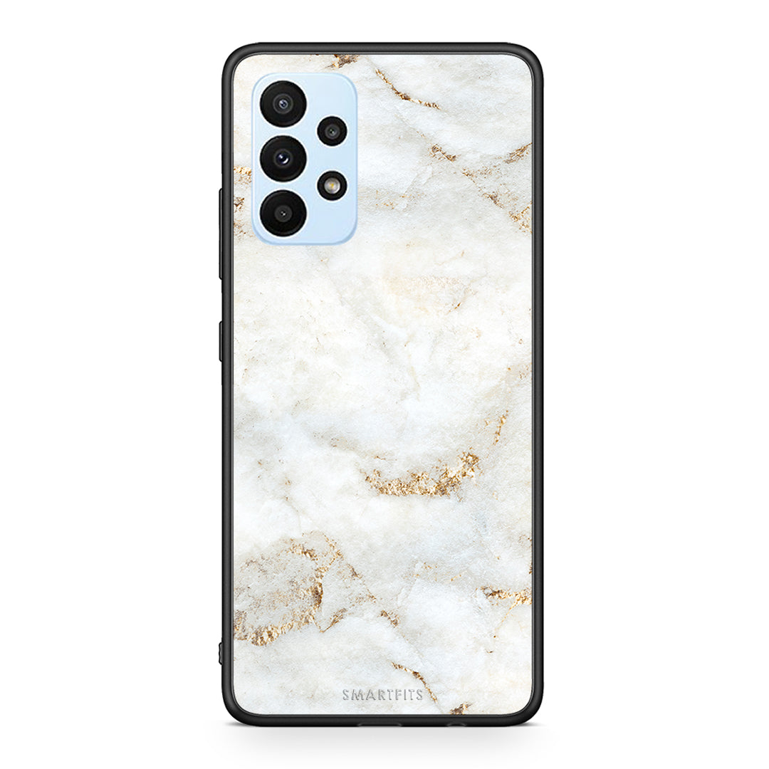 Samsung A23 White Gold Marble θήκη από τη Smartfits με σχέδιο στο πίσω μέρος και μαύρο περίβλημα | Smartphone case with colorful back and black bezels by Smartfits