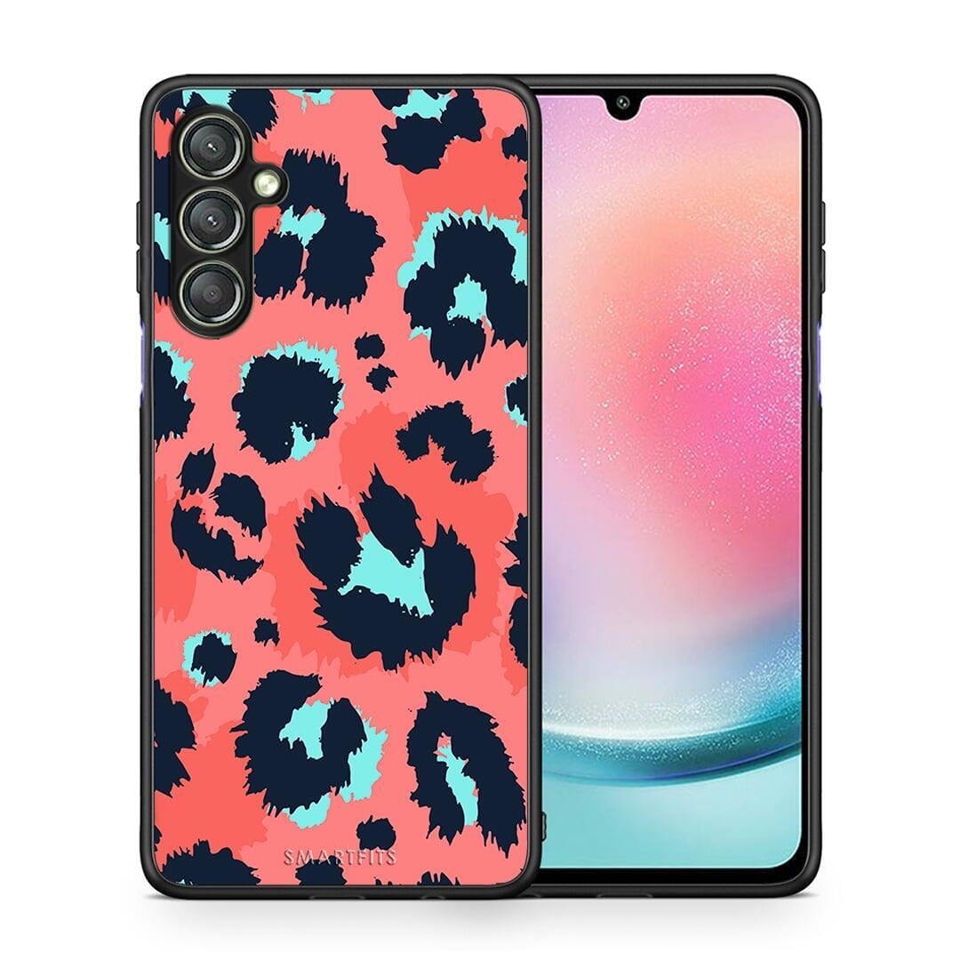 Θήκη Samsung Galaxy A24 4G Animal Pink Leopard από τη Smartfits με σχέδιο στο πίσω μέρος και μαύρο περίβλημα | Samsung Galaxy A24 4G Animal Pink Leopard Case with Colorful Back and Black Bezels