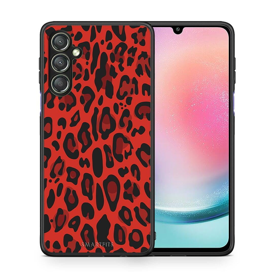 Θήκη Samsung Galaxy A24 4G Animal Red Leopard από τη Smartfits με σχέδιο στο πίσω μέρος και μαύρο περίβλημα | Samsung Galaxy A24 4G Animal Red Leopard Case with Colorful Back and Black Bezels