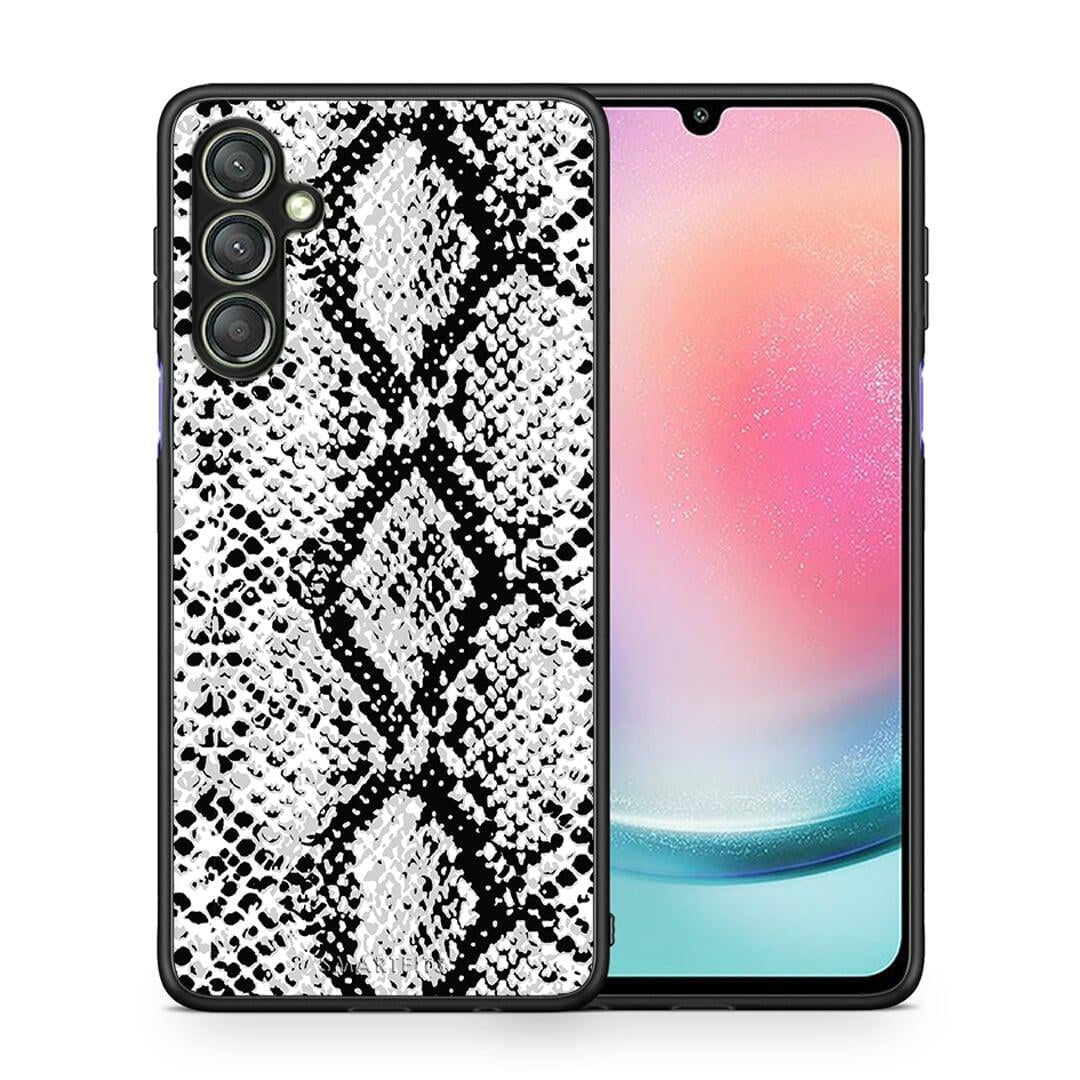 Θήκη Samsung Galaxy A24 4G Animal White Snake από τη Smartfits με σχέδιο στο πίσω μέρος και μαύρο περίβλημα | Samsung Galaxy A24 4G Animal White Snake Case with Colorful Back and Black Bezels