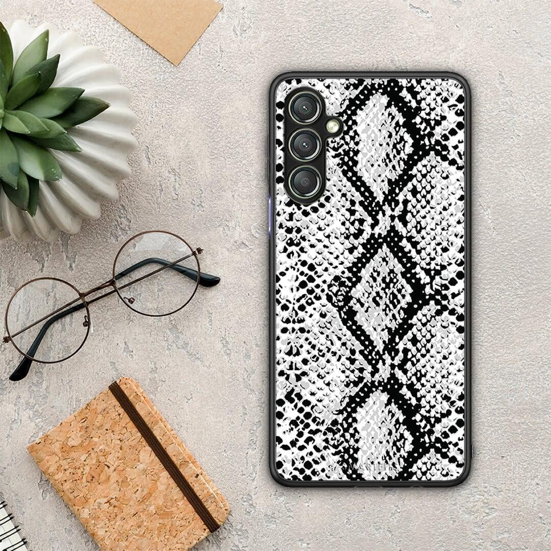 Θήκη Samsung Galaxy A24 4G Animal White Snake από τη Smartfits με σχέδιο στο πίσω μέρος και μαύρο περίβλημα | Samsung Galaxy A24 4G Animal White Snake Case with Colorful Back and Black Bezels