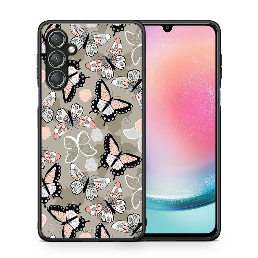 Θήκη Samsung Galaxy A24 4G Boho Butterflies από τη Smartfits με σχέδιο στο πίσω μέρος και μαύρο περίβλημα | Samsung Galaxy A24 4G Boho Butterflies Case with Colorful Back and Black Bezels