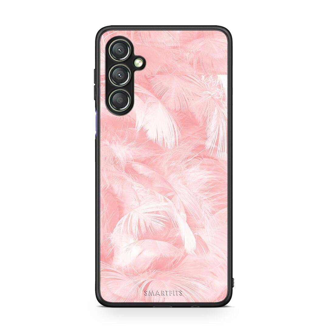 Θήκη Samsung Galaxy A24 4G Boho Pink Feather από τη Smartfits με σχέδιο στο πίσω μέρος και μαύρο περίβλημα | Samsung Galaxy A24 4G Boho Pink Feather Case with Colorful Back and Black Bezels