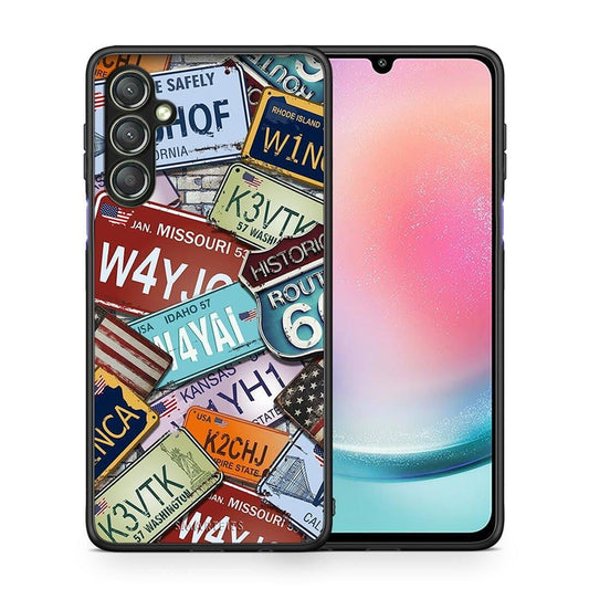 Θήκη Samsung Galaxy A24 4G Car Plates από τη Smartfits με σχέδιο στο πίσω μέρος και μαύρο περίβλημα | Samsung Galaxy A24 4G Car Plates Case with Colorful Back and Black Bezels