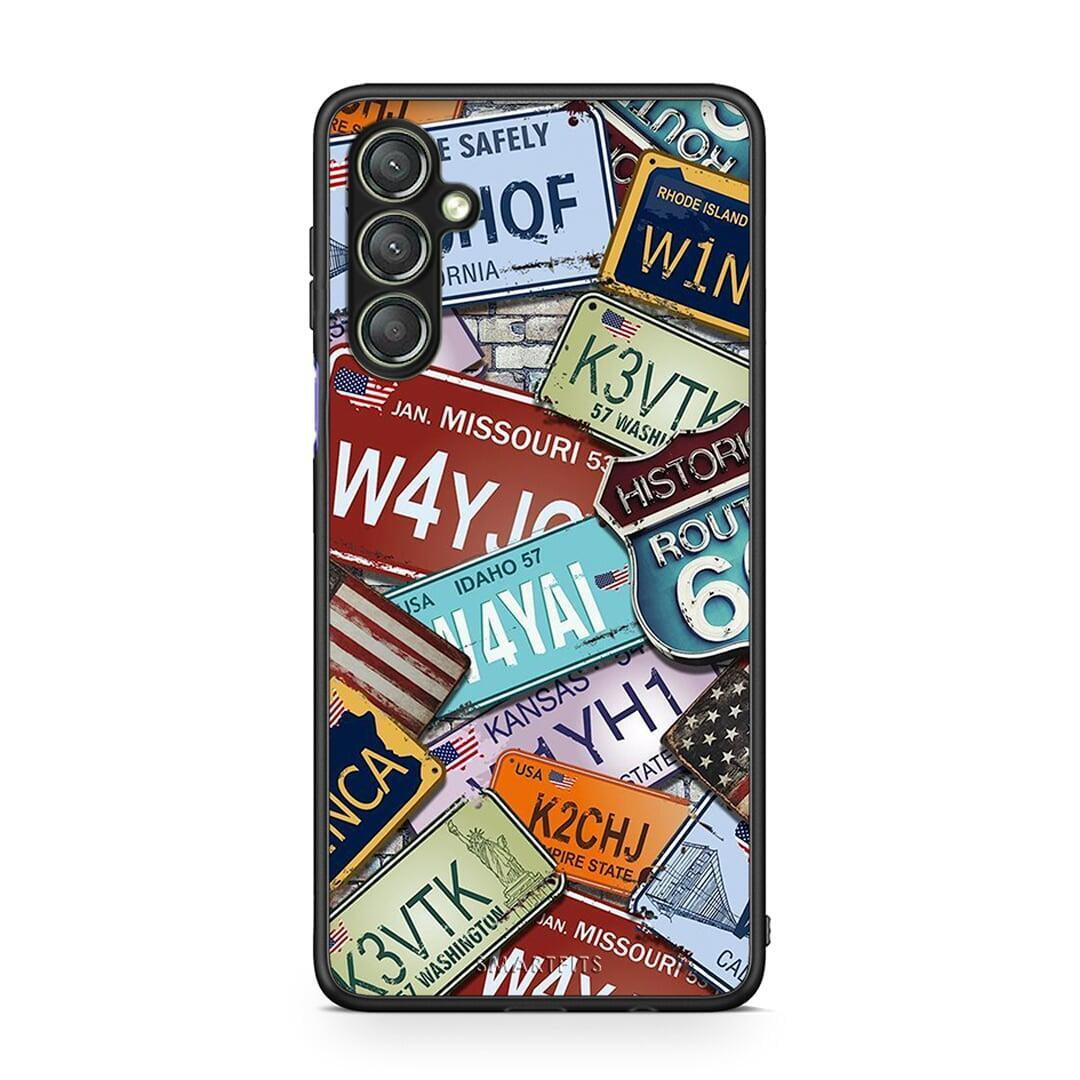 Θήκη Samsung Galaxy A24 4G Car Plates από τη Smartfits με σχέδιο στο πίσω μέρος και μαύρο περίβλημα | Samsung Galaxy A24 4G Car Plates Case with Colorful Back and Black Bezels