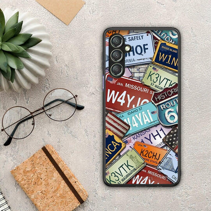 Θήκη Samsung Galaxy A24 4G Car Plates από τη Smartfits με σχέδιο στο πίσω μέρος και μαύρο περίβλημα | Samsung Galaxy A24 4G Car Plates Case with Colorful Back and Black Bezels