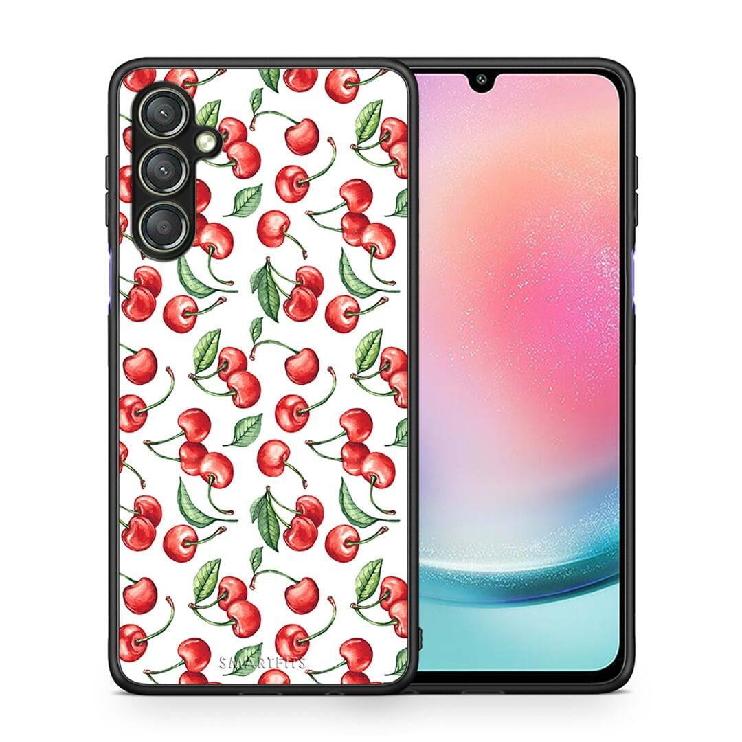 Θήκη Samsung Galaxy A24 4G Cherry Summer από τη Smartfits με σχέδιο στο πίσω μέρος και μαύρο περίβλημα | Samsung Galaxy A24 4G Cherry Summer Case with Colorful Back and Black Bezels