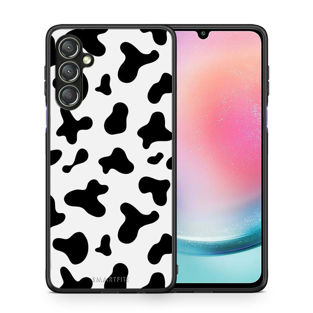 Θήκη Samsung Galaxy A24 4G Cow Print από τη Smartfits με σχέδιο στο πίσω μέρος και μαύρο περίβλημα | Samsung Galaxy A24 4G Cow Print Case with Colorful Back and Black Bezels