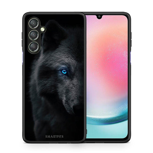 Θήκη Samsung Galaxy A24 4G Dark Wolf από τη Smartfits με σχέδιο στο πίσω μέρος και μαύρο περίβλημα | Samsung Galaxy A24 4G Dark Wolf Case with Colorful Back and Black Bezels