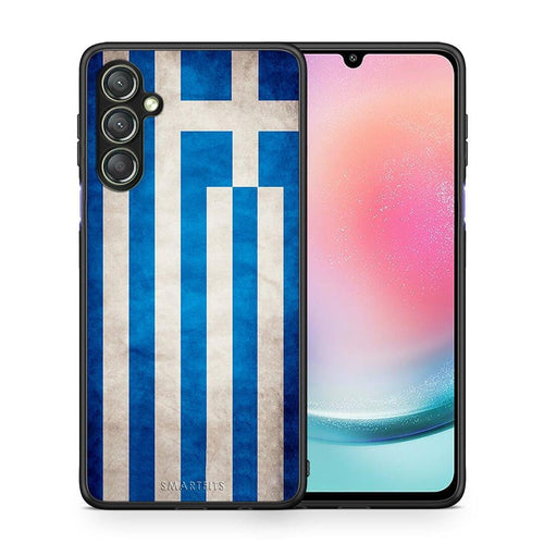 Θήκη Samsung Galaxy A24 4G Flag Greek από τη Smartfits με σχέδιο στο πίσω μέρος και μαύρο περίβλημα | Samsung Galaxy A24 4G Flag Greek Case with Colorful Back and Black Bezels