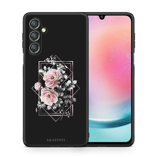 Θήκη Samsung Galaxy A24 4G Flower Frame από τη Smartfits με σχέδιο στο πίσω μέρος και μαύρο περίβλημα | Samsung Galaxy A24 4G Flower Frame Case with Colorful Back and Black Bezels