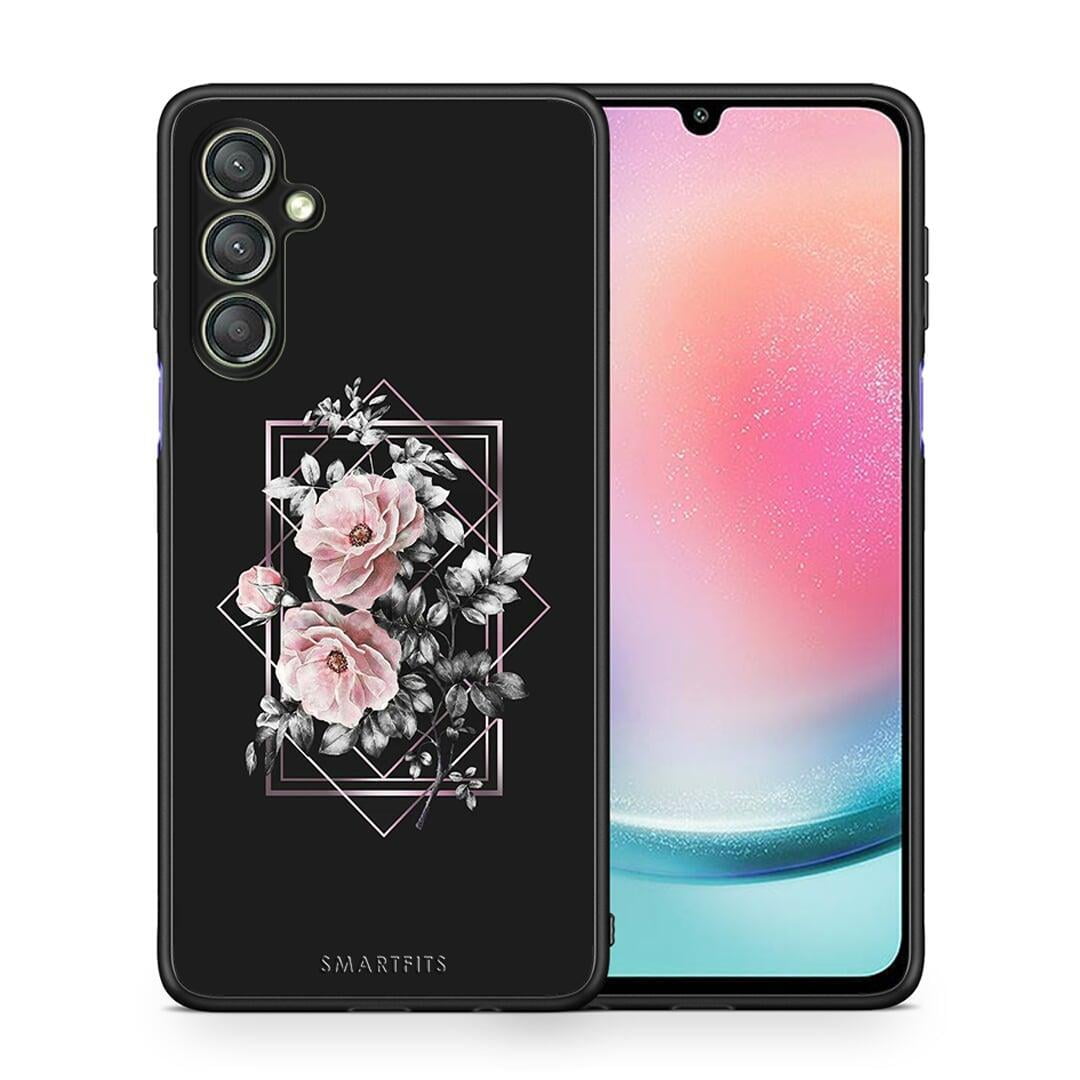 Θήκη Samsung Galaxy A24 4G Flower Frame από τη Smartfits με σχέδιο στο πίσω μέρος και μαύρο περίβλημα | Samsung Galaxy A24 4G Flower Frame Case with Colorful Back and Black Bezels