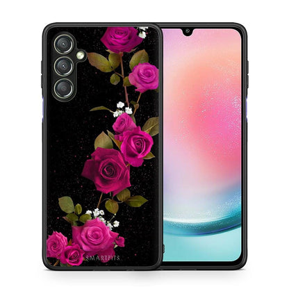 Θήκη Samsung Galaxy A24 4G Flower Red Roses από τη Smartfits με σχέδιο στο πίσω μέρος και μαύρο περίβλημα | Samsung Galaxy A24 4G Flower Red Roses Case with Colorful Back and Black Bezels