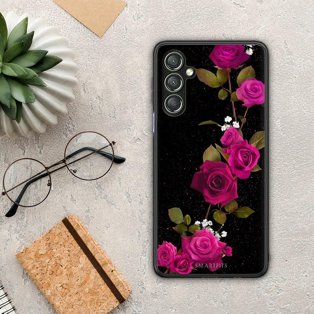 Θήκη Samsung Galaxy A24 4G Flower Red Roses από τη Smartfits με σχέδιο στο πίσω μέρος και μαύρο περίβλημα | Samsung Galaxy A24 4G Flower Red Roses Case with Colorful Back and Black Bezels