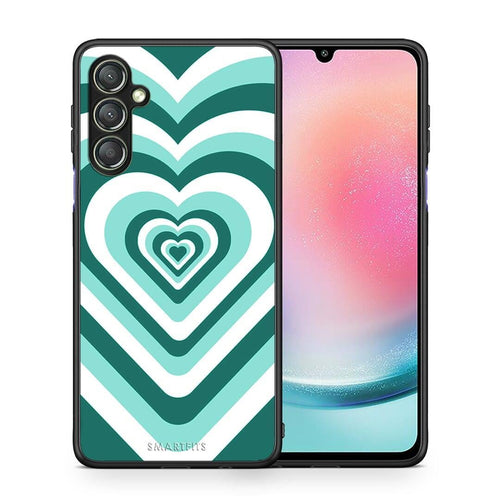Θήκη Samsung Galaxy A24 4G Green Hearts από τη Smartfits με σχέδιο στο πίσω μέρος και μαύρο περίβλημα | Samsung Galaxy A24 4G Green Hearts Case with Colorful Back and Black Bezels