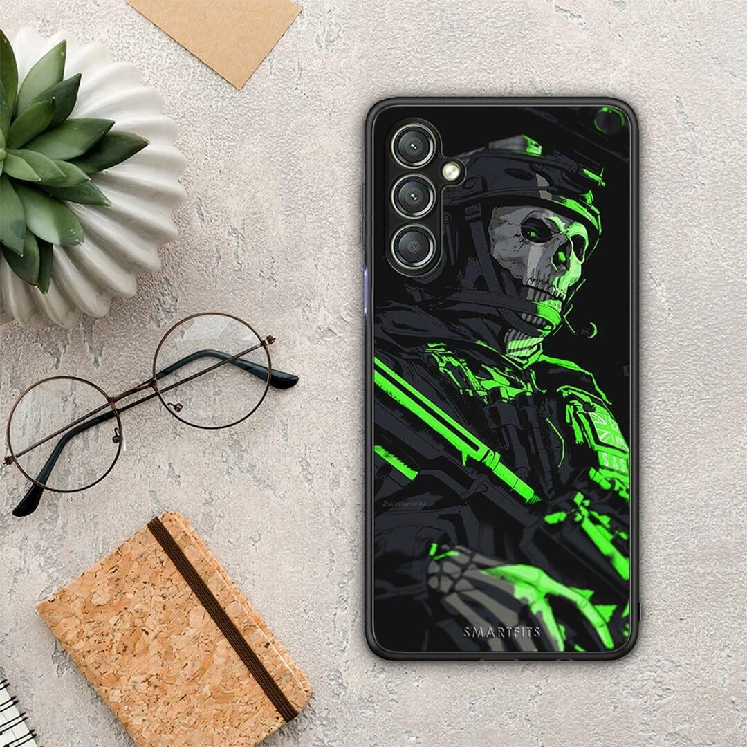Θήκη Samsung Galaxy A24 4G Green Soldier από τη Smartfits με σχέδιο στο πίσω μέρος και μαύρο περίβλημα | Samsung Galaxy A24 4G Green Soldier Case with Colorful Back and Black Bezels