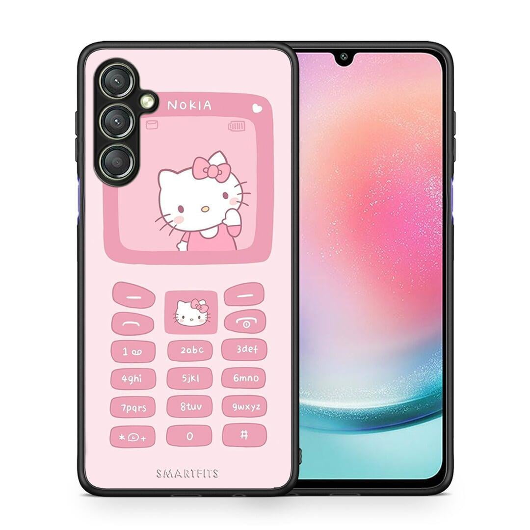 Θήκη Samsung Galaxy A24 4G Hello Kitten από τη Smartfits με σχέδιο στο πίσω μέρος και μαύρο περίβλημα | Samsung Galaxy A24 4G Hello Kitten Case with Colorful Back and Black Bezels