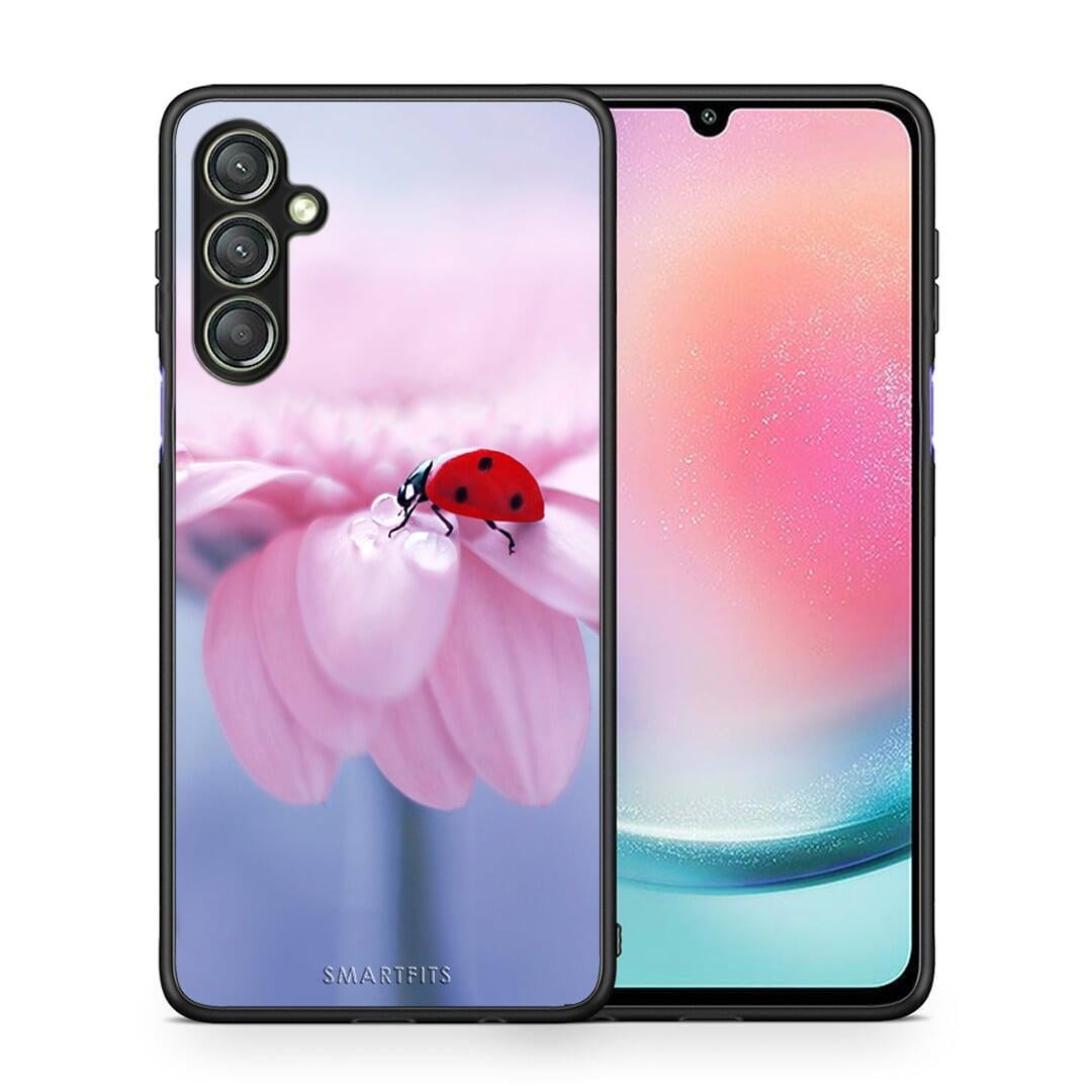 Θήκη Samsung Galaxy A24 4G Ladybug Flower από τη Smartfits με σχέδιο στο πίσω μέρος και μαύρο περίβλημα | Samsung Galaxy A24 4G Ladybug Flower Case with Colorful Back and Black Bezels